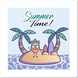 Mr. Pineapple at the Beach for Summer Time Doodle Posters and Art